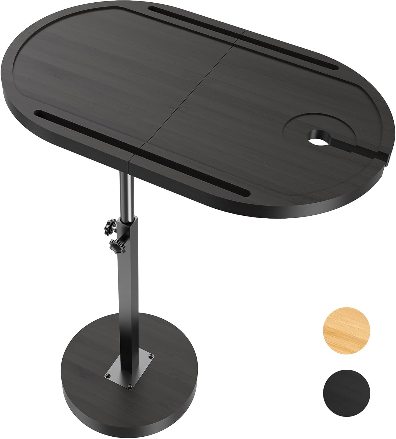 360 Rotating Bamboo TV Tray - Non-Tipping Base - Adjustable Height