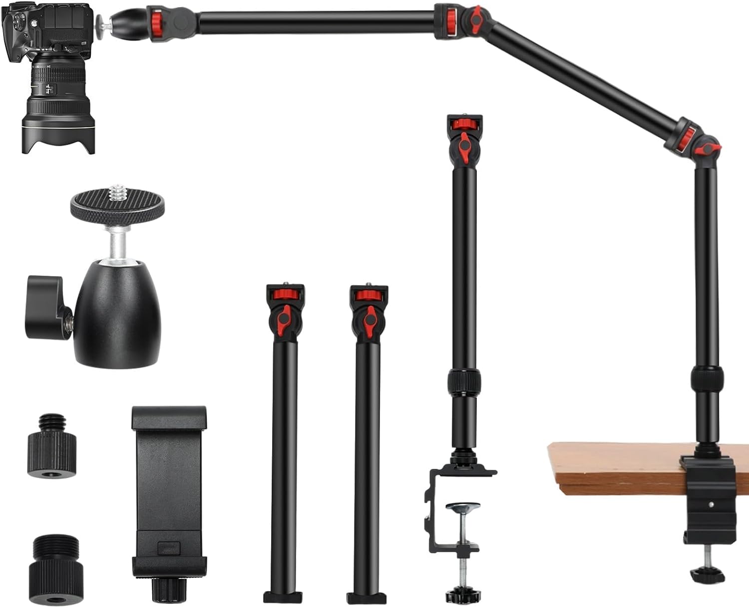 Overhead Camera Mount Desk Stand with 3-Section Arm for Flexibility