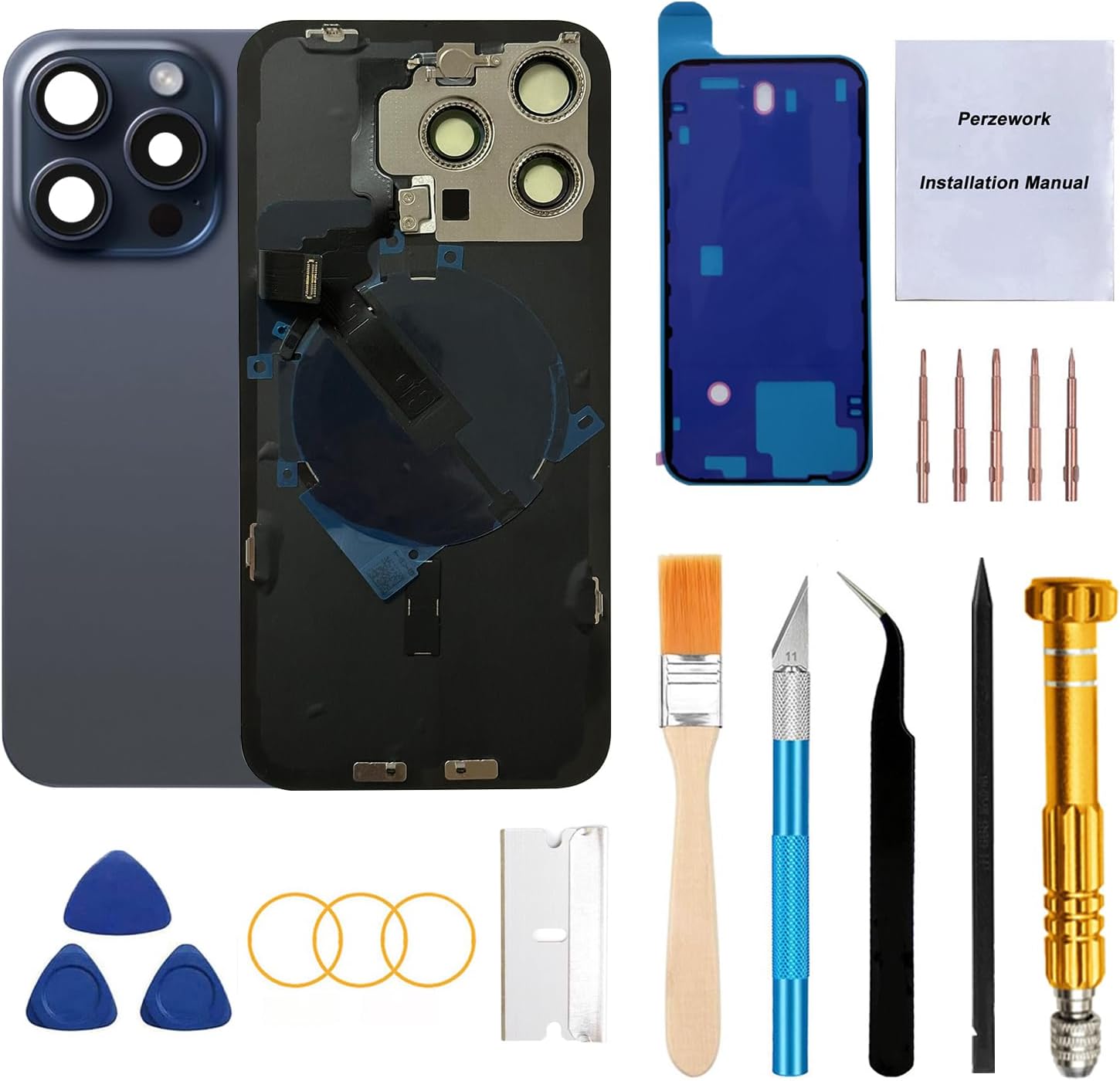 Rear Back Glass Replacement for iPhone 15 Pro Max with Tools