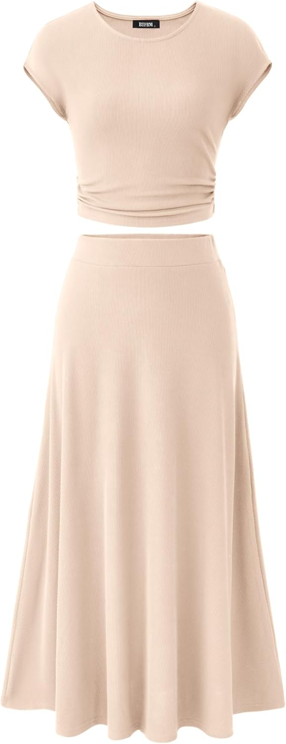BTFBM Women Two Piece Skirt Set for Casual Summer Style