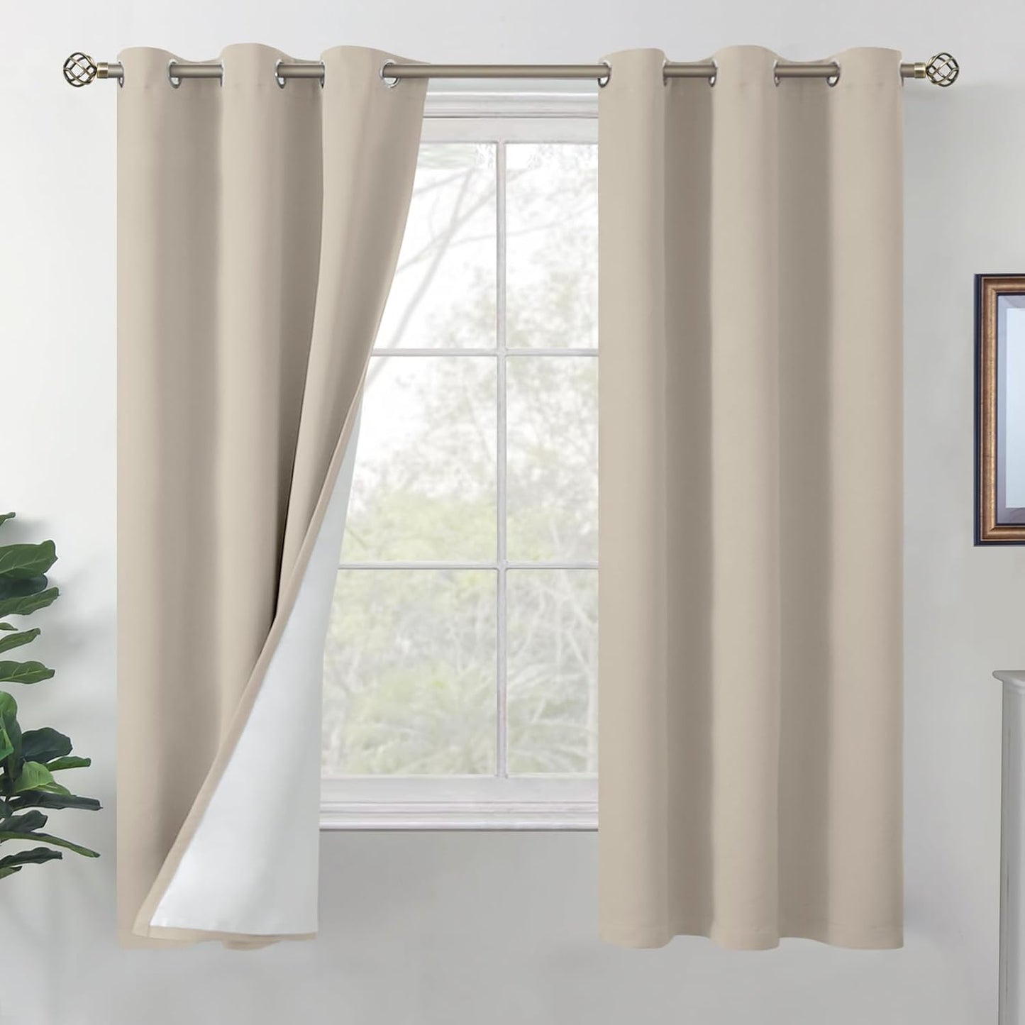 BGment Camel Blackout Curtains for Bedroom, 63 Inch Length