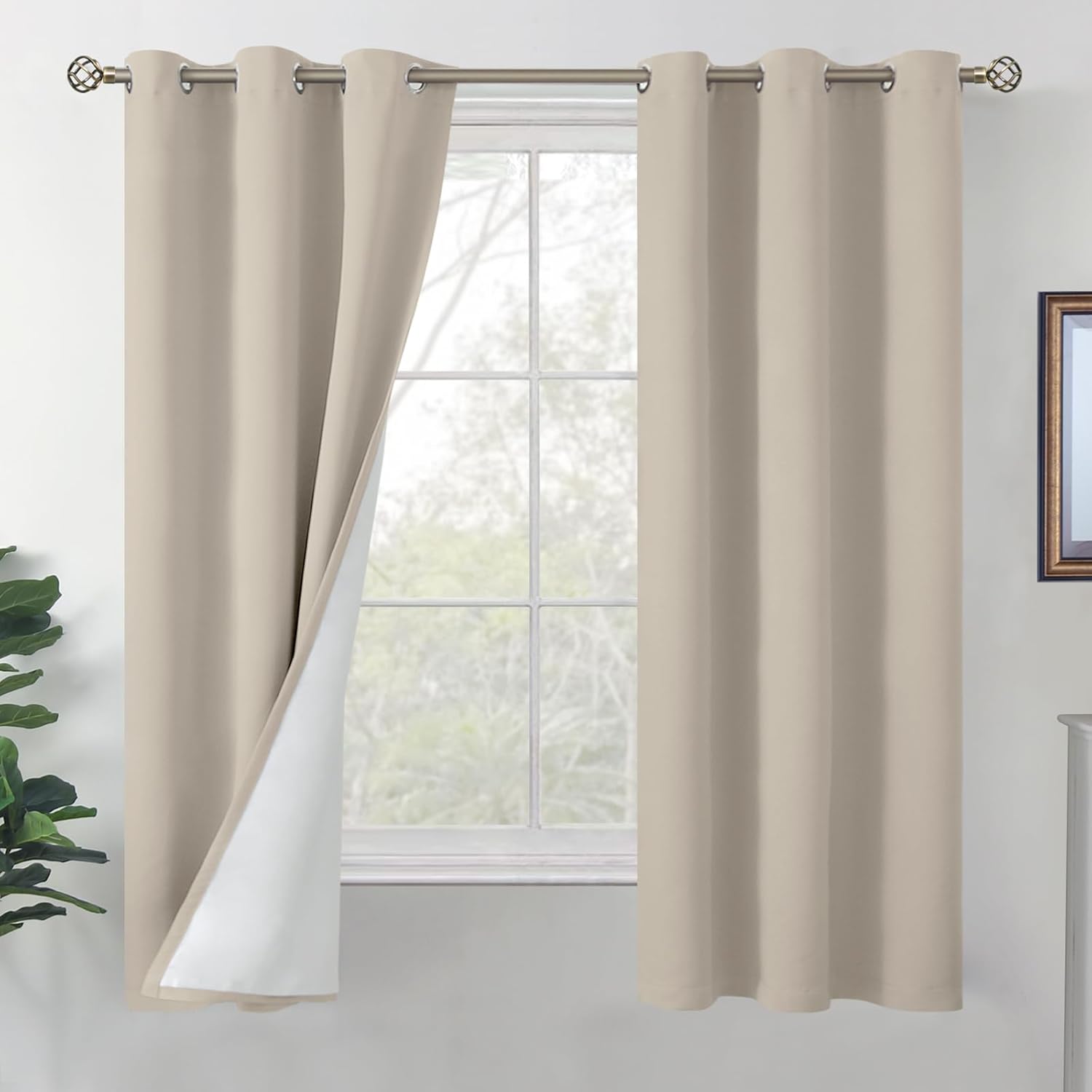 BGment Camel Blackout Curtains for Bedroom, 63 Inch Length