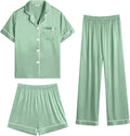 SWOMOG Womens Silk Satin Pajama Sets 3Pcs Button Down Pj Set - Soft 5%