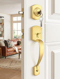 Camelot Brushed Gold Front Door Handle and Deadbolt Set - Satin Brass