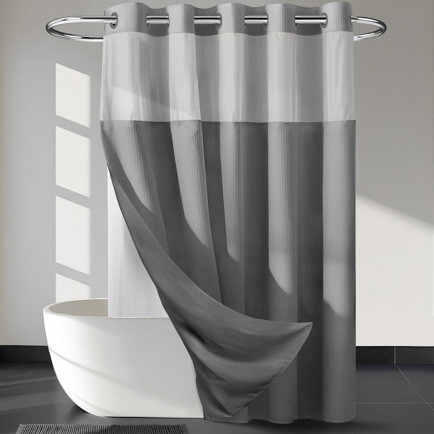 River Dream Heavyweight Grey Shower Curtain with Snap in Liner