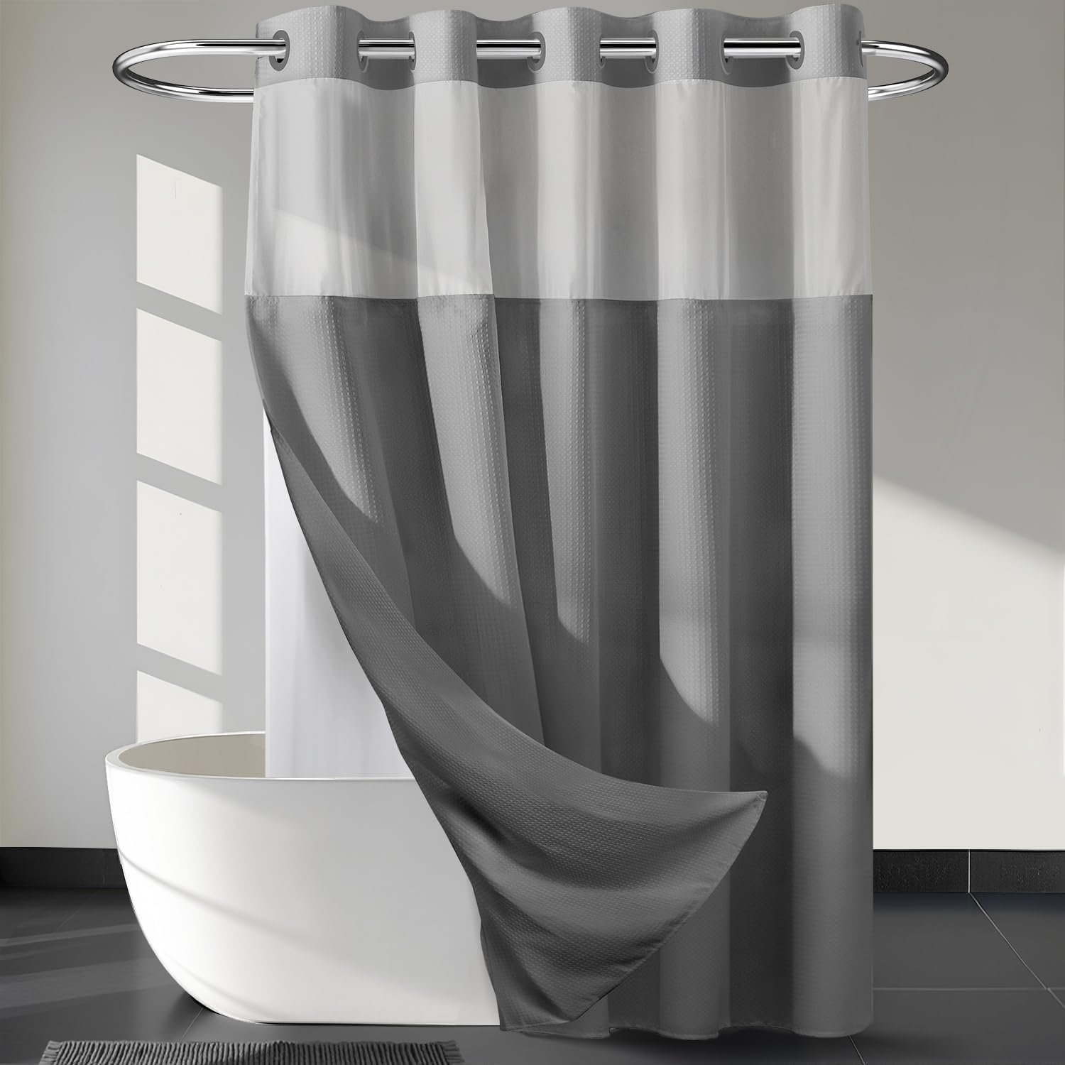 River Dream Heavyweight Grey Shower Curtain with Snap in Liner
