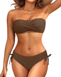Brown Strapless Bandeau Bikini Set - Twist Front Two Piece Swimwear