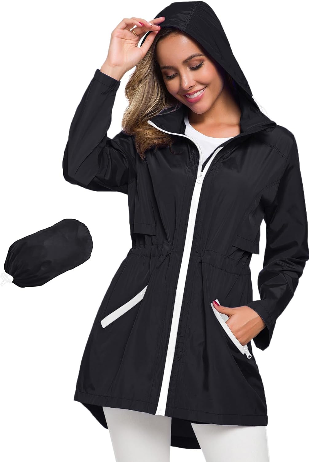 Avoogue Women's Long Raincoat Lightweight Waterproof Windbreaker