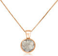 Real Citrine 8mm Bezel Pendant Necklace for Her - Rose Gold Over 925