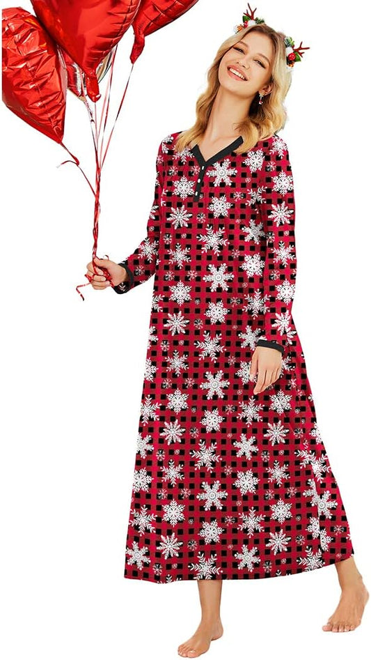 Ekouaer Women's Long Sleeve Nightgown Full Length Sleepwear