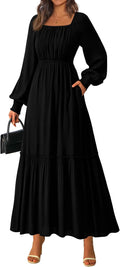 Casual Fall Dresses for Women - Flowy Smocked Empire Waist Maxi