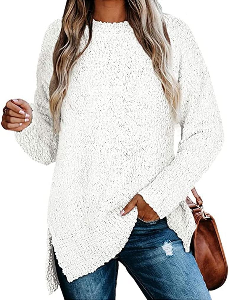 Qearal Women's Long Sleeve Fuzzy Knitted Sweater for Cozy Style