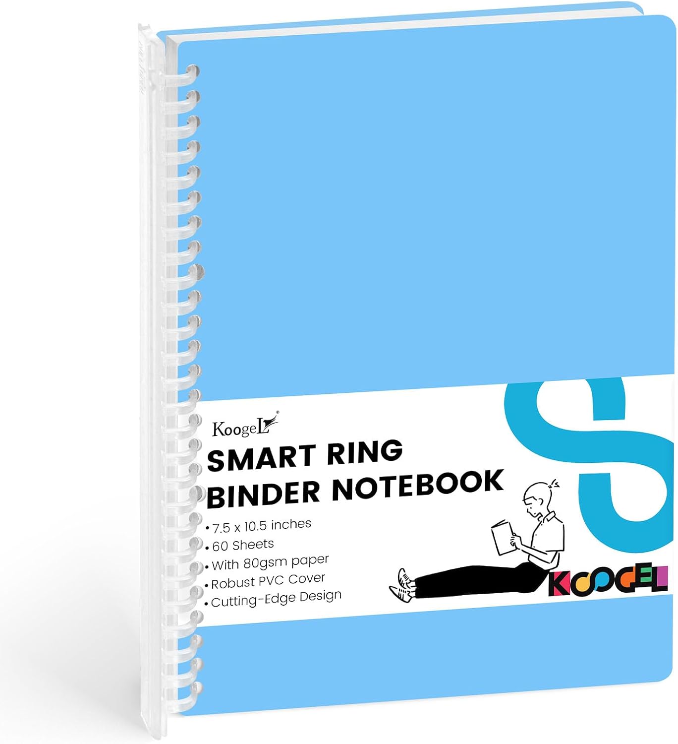 Koogel Smart Ring Binder: 120 Page Blue Notebook