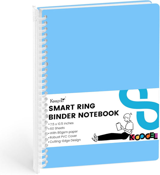Koogel Smart Ring Binder: 120 Page Blue Notebook