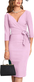 MUXXN Women's Stylish Vintage Dress with Faux Wrap and 3/4 Sleeves