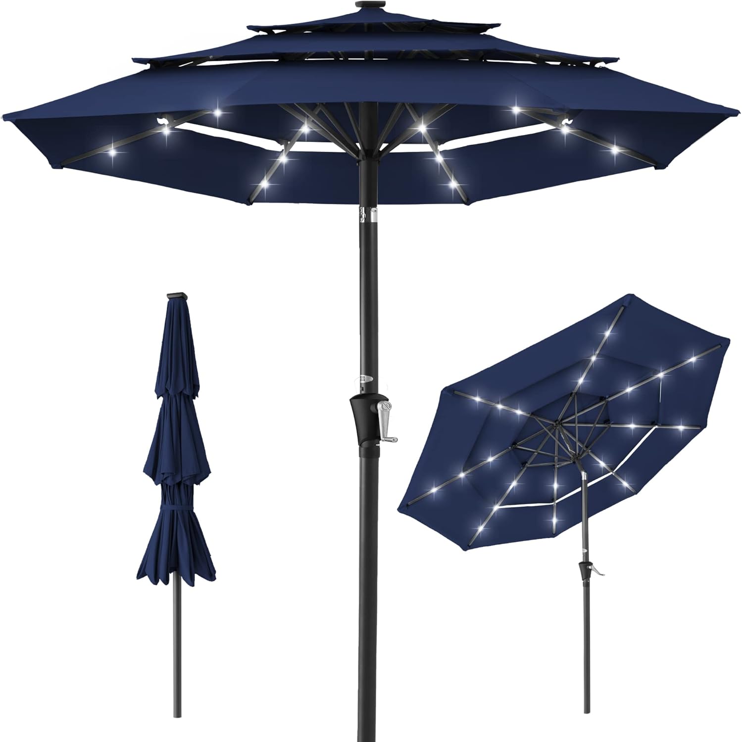 10ft 3-Tier Solar Patio Umbrella for Outdoor Sun Shade