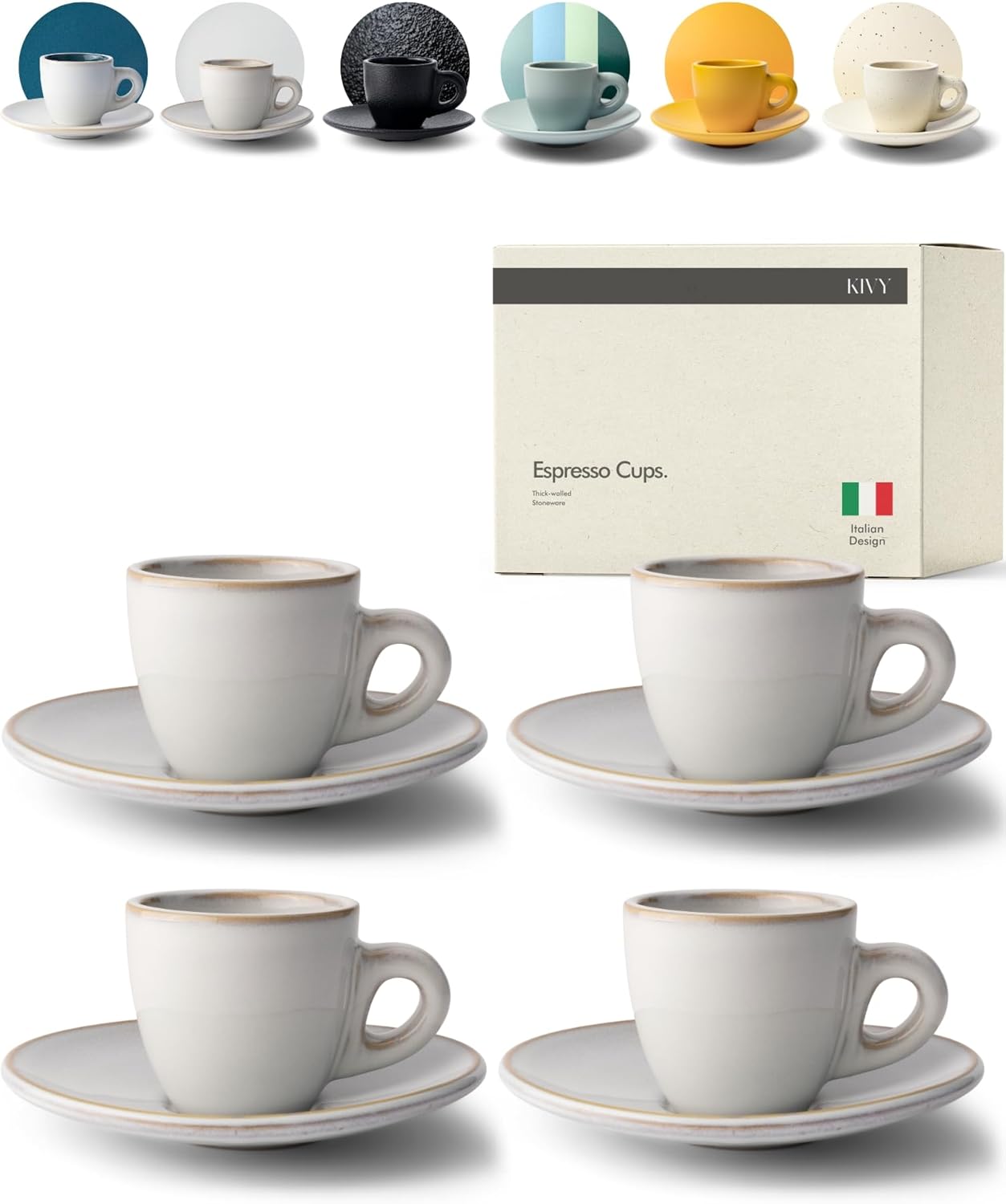 KIVY 3 oz Espresso Cups Set of 4 - Thick Walled Stoneware