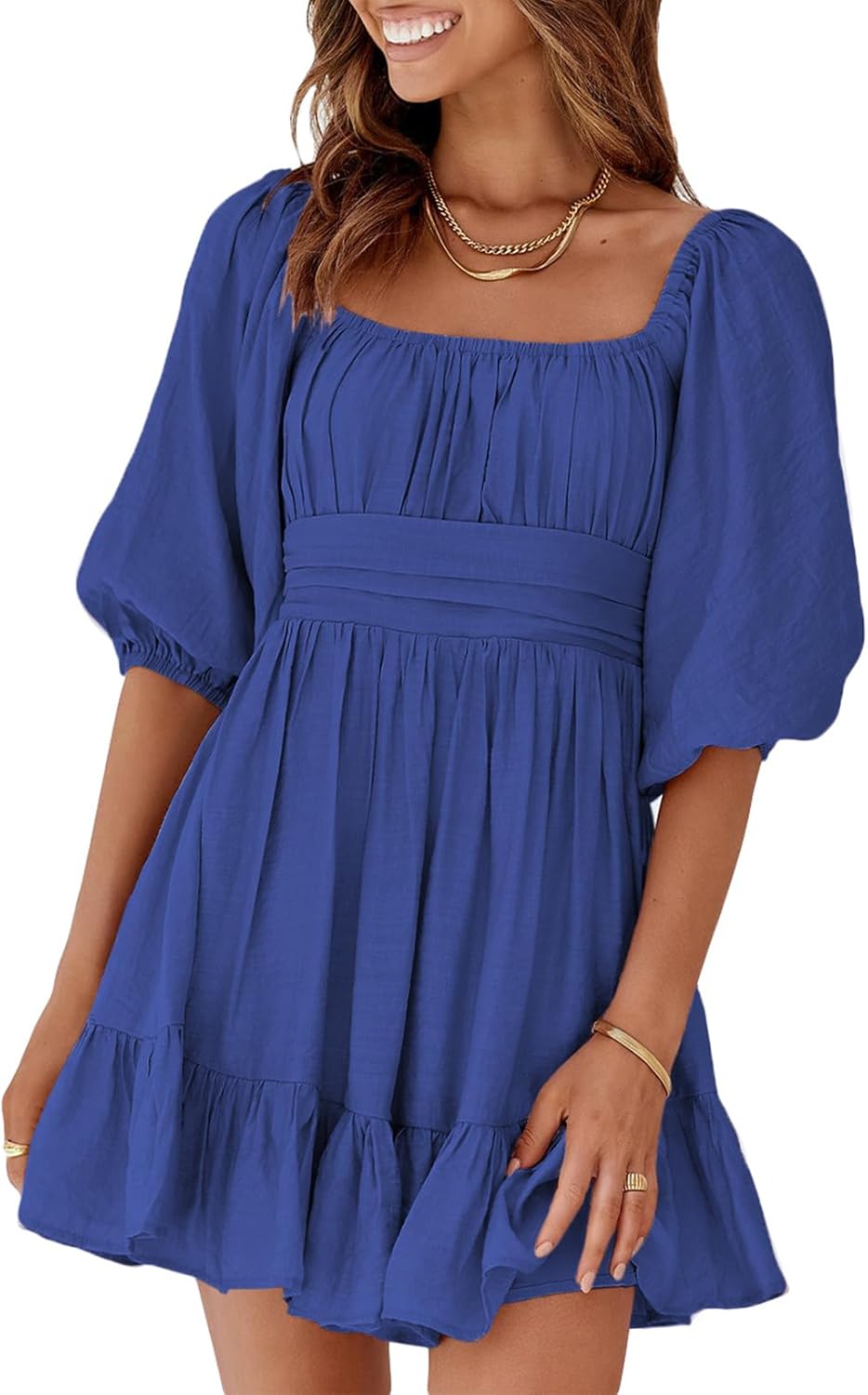 Dokotoo Womens Summer Dresses Square Neck Tie Back Ruffle Style