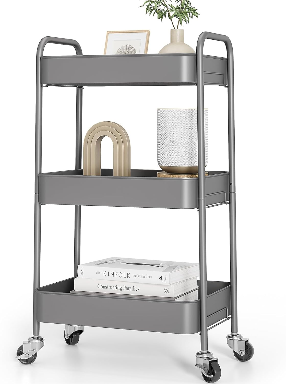 TOOLF 3-Tier Metal Rolling Cart for Kitchen, Office & More