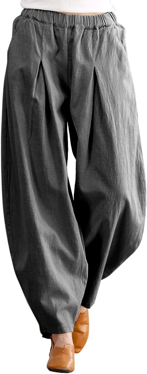 IXIMO Women's Casual Cotton Linen Baggy Pants for Relaxed Style
