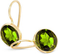 14k Solid Yellow Gold Peridot Dangle Earrings - Dainty 8mm Birthstone