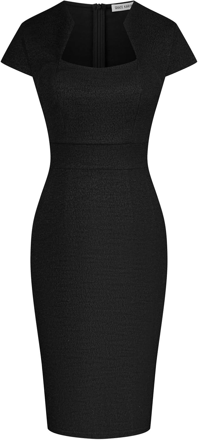 Gorgeous Pencil Dress for Work - Cap Sleeve Tweed Style