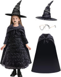 Girls Black Witch Costume Dress with Hat and Glasses - Kids Cosplay