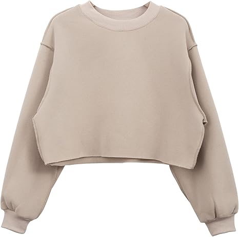 Amazhiyu Women Cropped Sweatshirt Long Sleeves Pullover Fleece