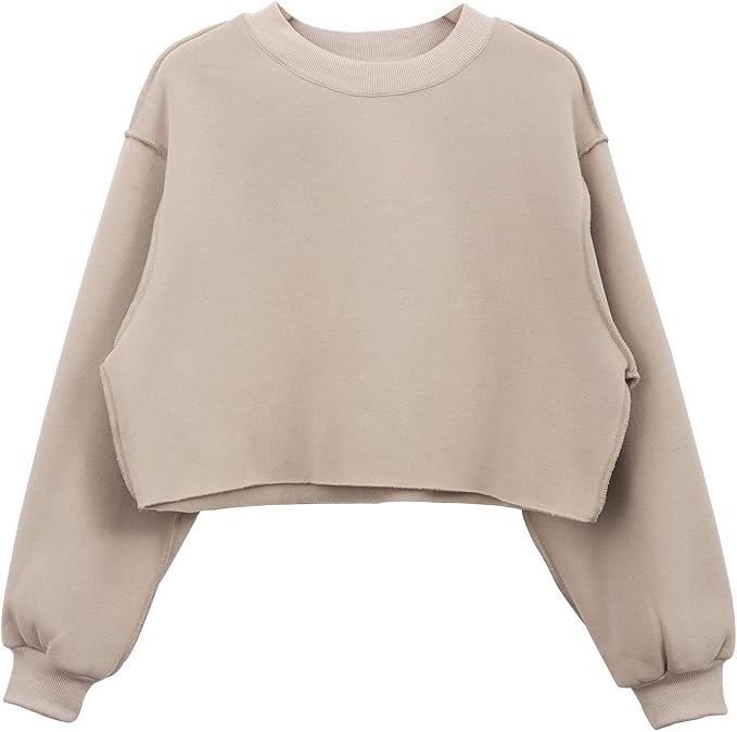 Amazhiyu Women Cropped Sweatshirt Long Sleeves Pullover Fleece