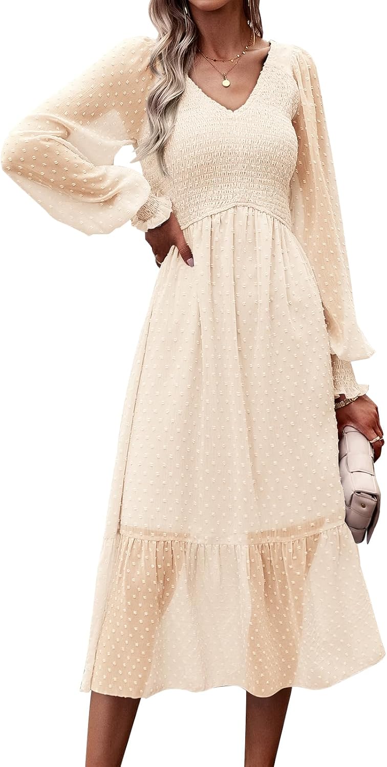 PRETTYGARDEN Women's Fall Dresses 2025 Long Sleeve V Neck Style