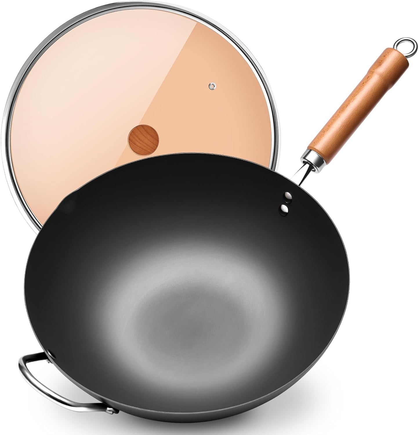 Wok Pan for Induction and All Stoves - 13.4 in Carbon Steel