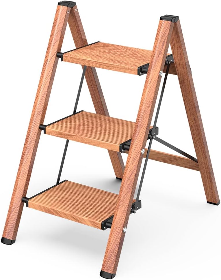 GameGem 3 Step Ladder - Lightweight Folding Step Stool for Home