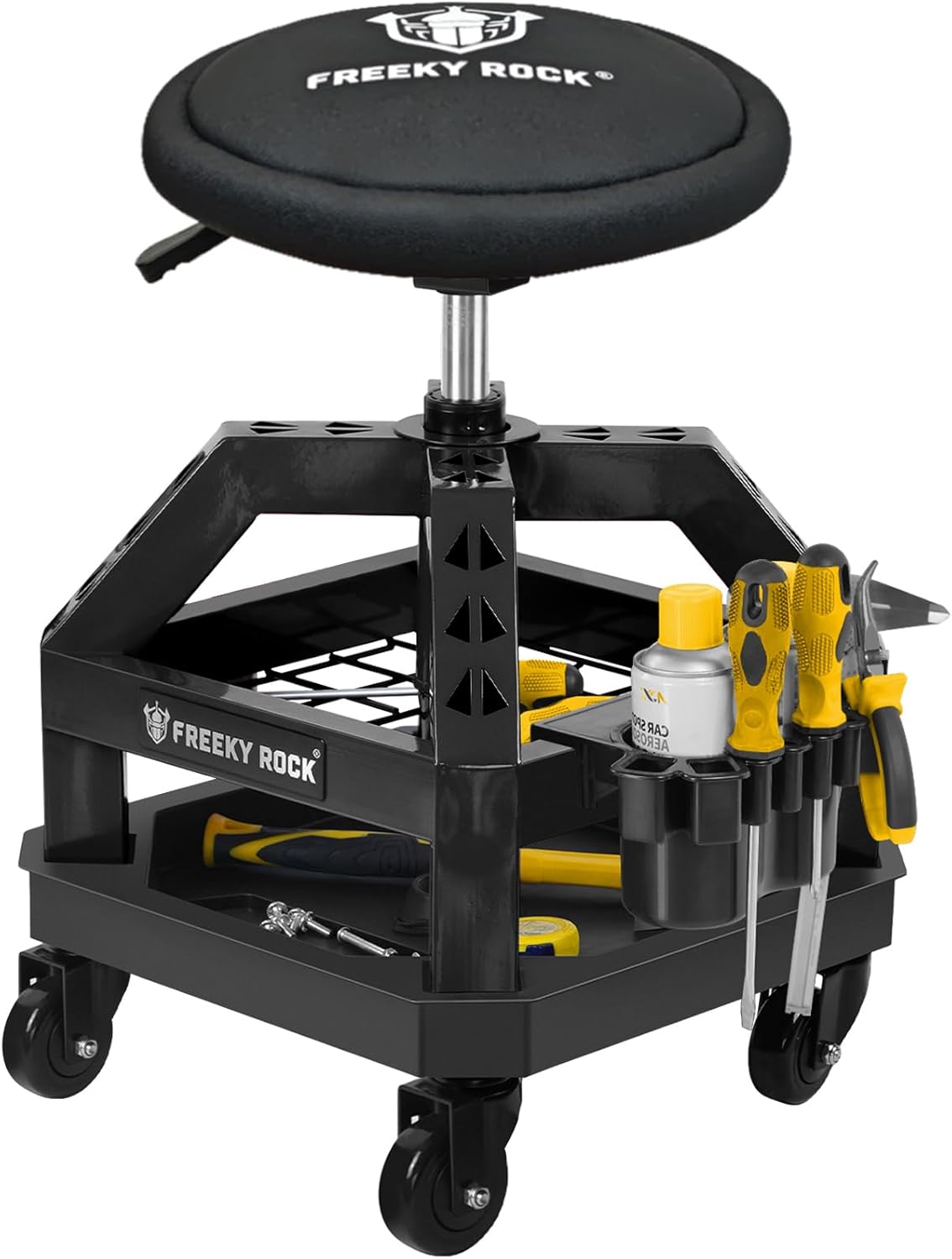 Heavy Duty Rolling Shop Stool with Adjustable Height and Wheels