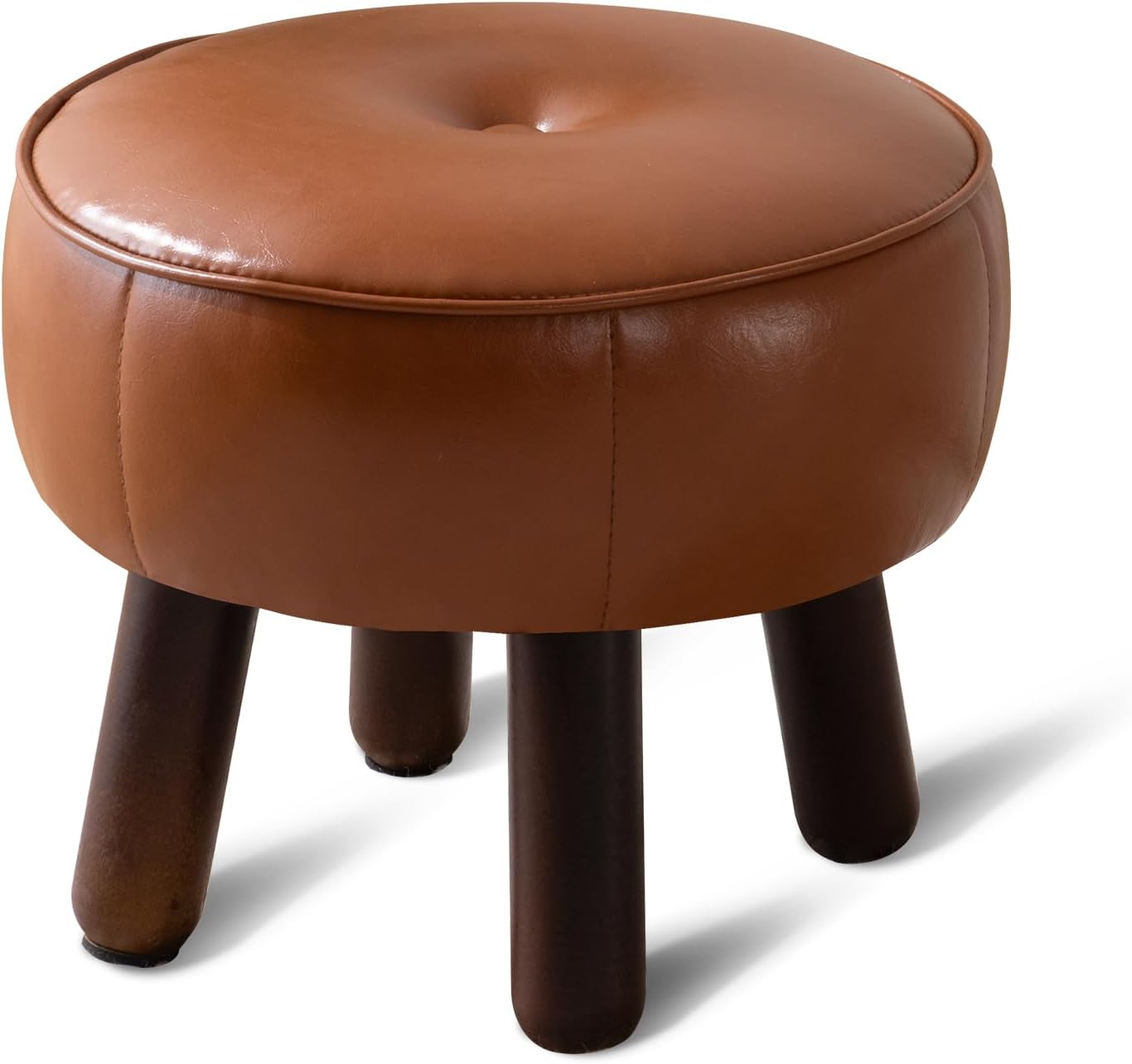 Comfortable Round Faux Leather Pouf Ottoman Foot Rest for Home