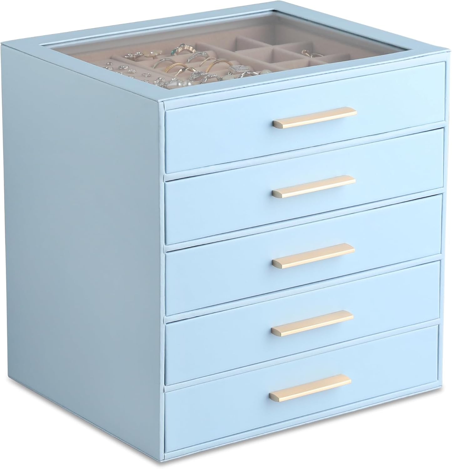 Frebeauty Clear Lid Jewelry Box - 5-Layer Organizer for Women