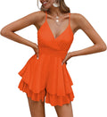 Women Spaghetti Strap V Neck Backless Romper - Ruffle Chiffon