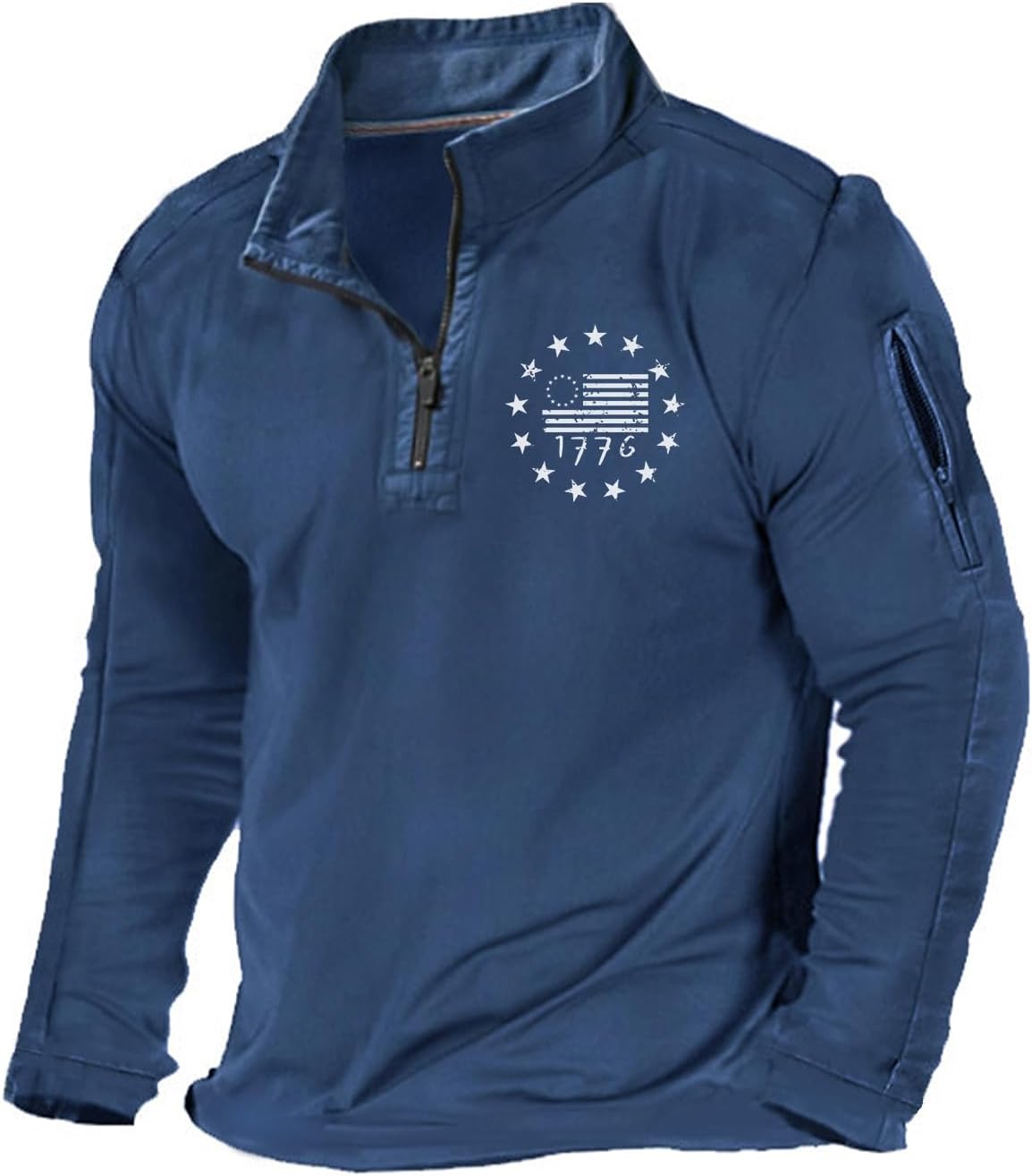 H HYFOL Men's USA Flag Graphic Pocket Pullover Sweatshirt