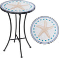 Vipush Mosaic Outdoor Side Table, 14 in Round - Compact Patio Accent