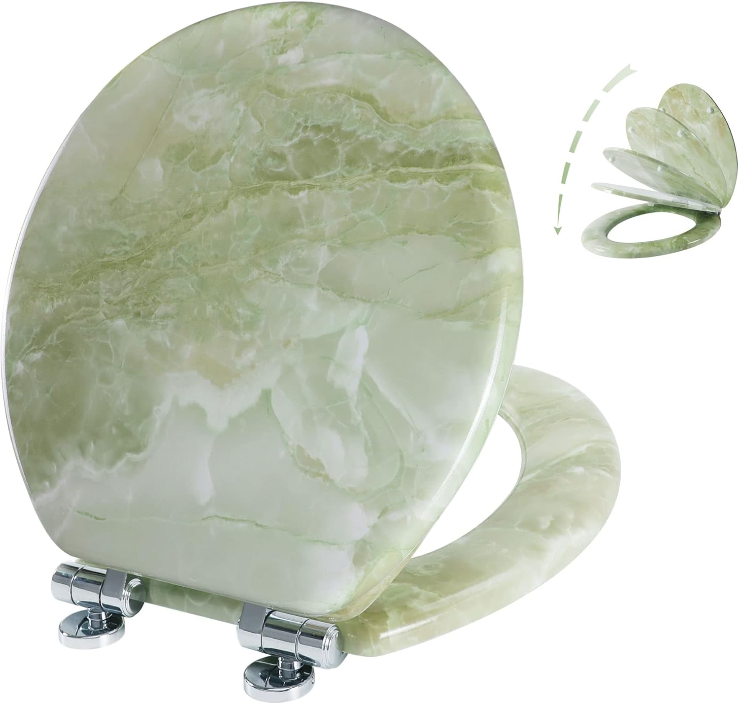 Durable Round Green Marble Toilet Seat with Quiet Close Feature