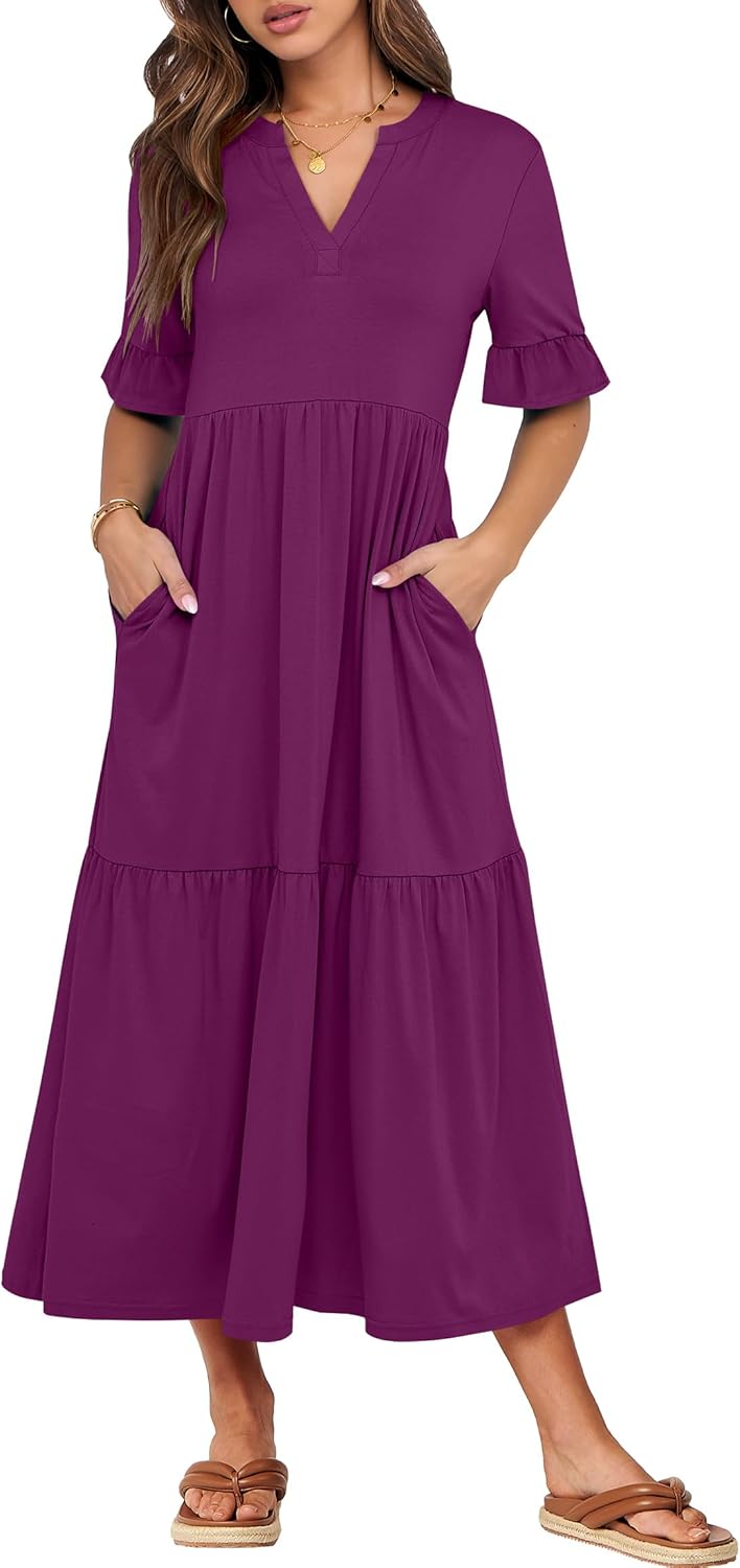 ANRABESS Women's Casual Summer Ruffle Short Sleeve Maxi Dress