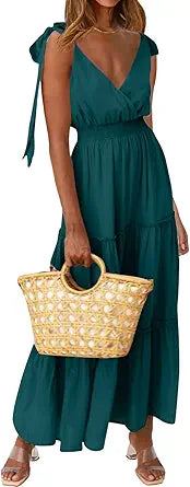 PRETTYGARDEN Women's Cross Neck Summer Sleeveless Maxi Dress