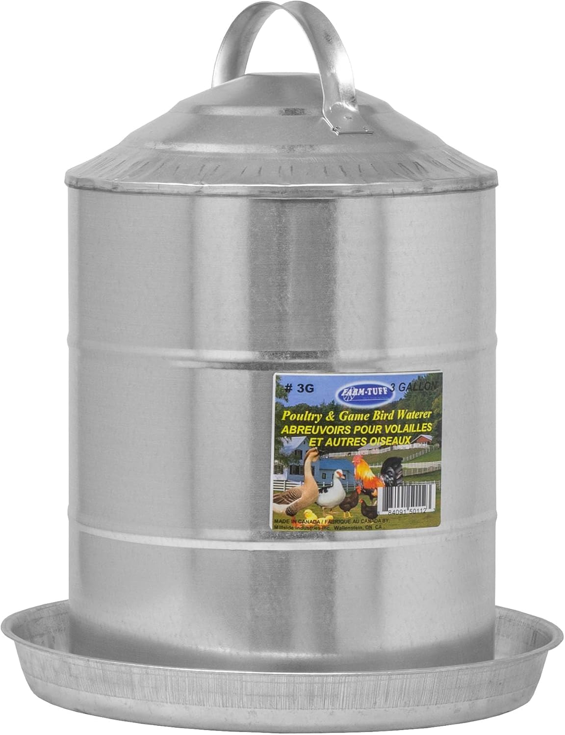FARM-TUFF Galvanized Poultry Waterer for Chickens and Ducks
