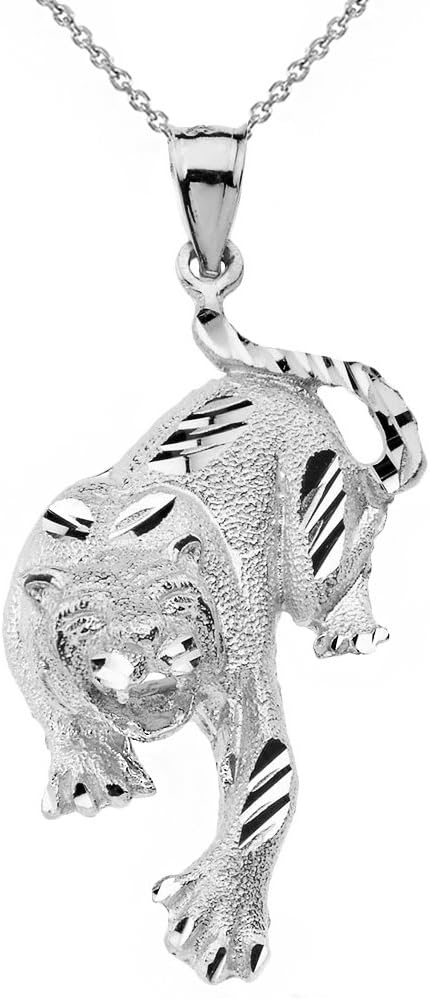 High Polish 925 Sterling Silver Full Body Tiger Pendant Necklace