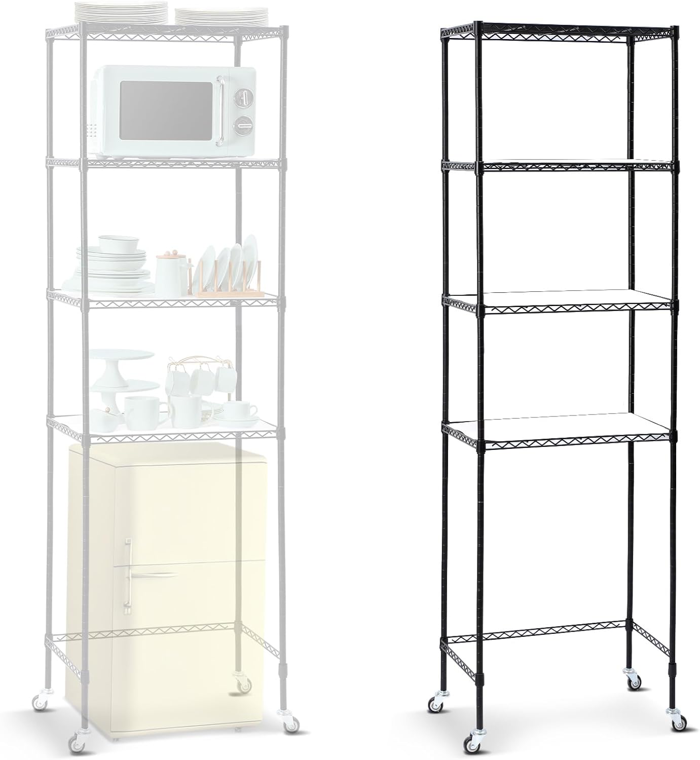 Huwena 4-Tier Fridge Storage Rack - Adjustable & Mobile