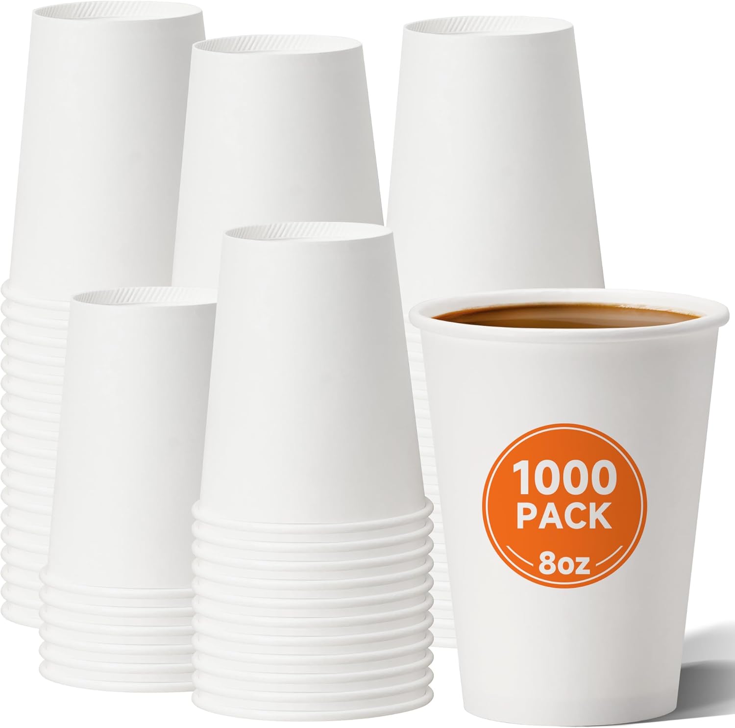 1000 Pack 8 oz Disposable Paper Cups for Hot Beverages and More