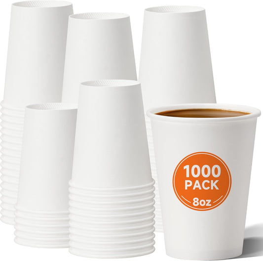 1000 Pack 8 oz Disposable Paper Cups for Hot Beverages and More