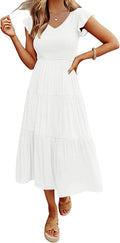 MEROKEETY Flutter Sleeve Smocked Midi Dress - Flattering Everyday Fit