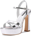 Platform Heels for Women Chunky High Heel Sandals - Silver Sparkle