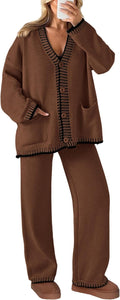 Lounge Sets for Women 2 Piece Knit Cardigan and Wide Leg Pants - Cozy