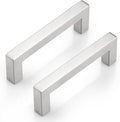 Square Kitchen Cabinet Handles 96mm Hole Centers - Brushed Nickel